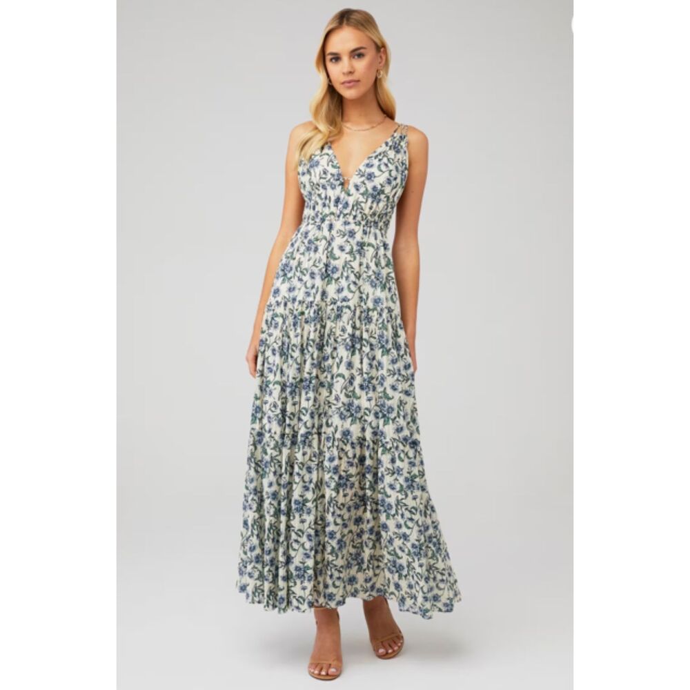 Significant Other Isobel Floral Strappy Back Tiered V-Neck Maxi Dress Size 4
